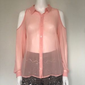 Forever 21 Blouse Shoulder Cut Out Long Sleeve
